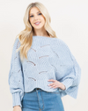 PA-4271 SOLID ONE SIZE CROCHET SCALLOPED PONCHO LIGHT BLUE