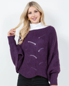 PA-4271 SOLID ONE SIZE CROCHET SCALLOPED PONCHO PLUM