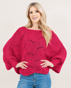 PA-4271 SOLID ONE SIZE CROCHET SCALLOPED PONCHO RED