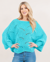 PA-4271 SOLID ONE SIZE CROCHET SCALLOPED PONCHO TURQUOISE