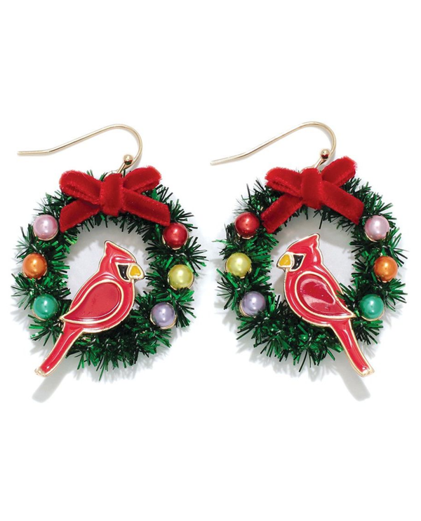 PERIWINKLE WREATH W CARDINAL EARRINGS 8102355