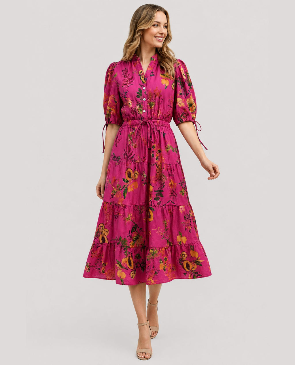 PINCH 7198D TROPICAL FRUIT PRINT MIDI DRESS