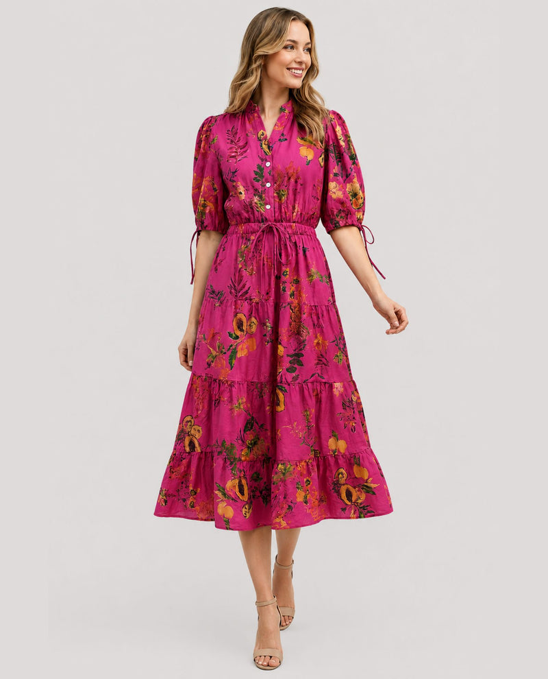 PINCH TROPICAL FRUIT PRINT MIDI DRESS