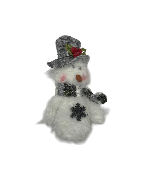 PLUSH FUZZY SNOWMAN ORNAMENT TOPHAT