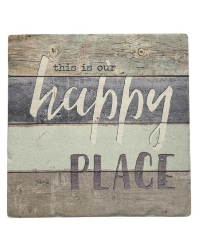 POSITIVE WORDS CERAMIC COASTER THIS IS OUR HAPPY PLACE