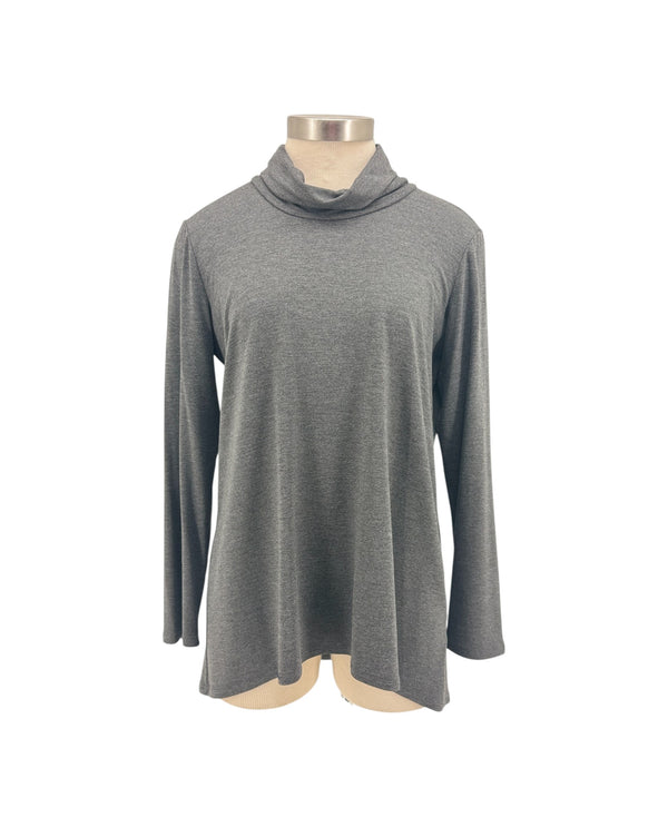 PURE ESSENCE 210-4379 DRAPE NECK LS TOP CHARCOAL