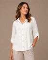 PURE ESSENCE 256-4999 3/4 SLEEVE BUTTON UP TOP IVORY