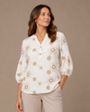 PURE ESSENCE 651-8050 EMBROIDERED 3/4 SLEEVE WHITE