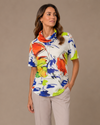 PURE ESSENCE 653-4574 SS PRINT TOP WITH TIES WHITE