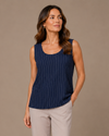 PURE ESSENCE 656-8004 SLEEVELESS PINSTRIPE TANK NAVY