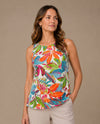 PURE ESSENCE 657-8061 SLEEVELESS PRINT TOP ORANGE