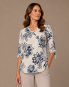 PURE ESSENCE 659-4578 3/4 SLEEVE PAISLEY TOP WHITE