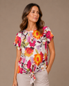 PURE ESSENCE 662-4955 SS FLORAL TIE TOP ORANGE 