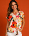 PURE ESSENCE 664-4955 SS CORAL FLORAL TIE TOP coral