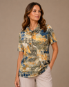 PURE ESSENCE 665-4574 SS PRINT COWL TOP OLIVE
