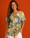 PURE ESSENCE 665-4770 SHORT SLEEVE PRINT TOP olive