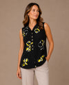 PURE ESSENCE 670-4998 SLEEVELESS CITRUS BUTTON UP BLACK