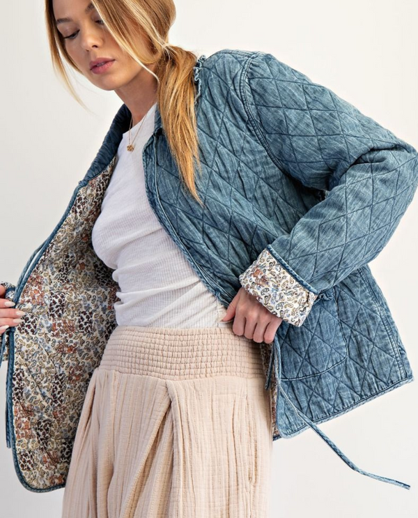 QUILTED DENIM JACKET WASHED DENIM SIDE