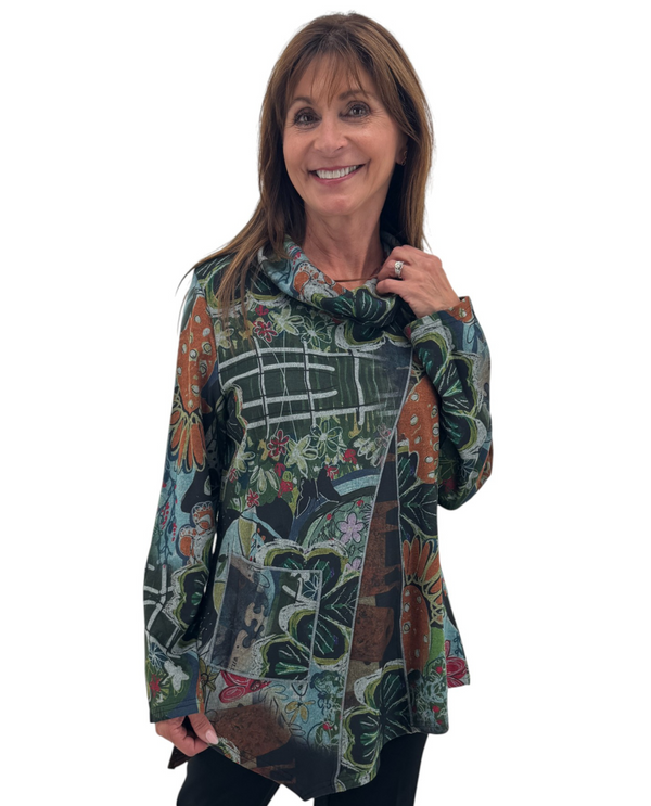 RADZOLI ANN23568 DIAMOND CUT FAUX SUEDE TUNIC GREEN