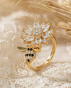 RHODIUM CZ GOLD BEE SPINNER RING R2857 GOLD CLEAR