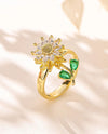 RHODIUM CZ SILVER SPINNER RING R2864 GOLD CLEAR