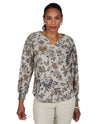 RUBY RD 11954 PETITE FLORAL SMOCK SLEEVE TOP