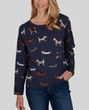 RUBY RD 51960 PETITES COUNTRYSIDE DOG PULLOVER SWEATER navy multi