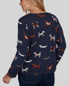 RUBY RD 51960 PETITES COUNTRYSIDE DOG PULLOVER SWEATER navy multi back