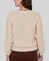 RUBY RD 51961 PETITES LEATHER RE-EMBROIDERED CABLE SWEATER ivory cream back