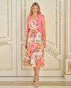 RUBY RD 74780 DRAWSTRING FLORAL LINEN TIERED DRESS pink