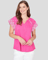 RUBY RD 75750 EMBROIDERED SLEEVE KNIT TOP fuchsia