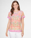 RUBY RD 75772 FLORAL DAMASK PRINT KNIT TOP orange