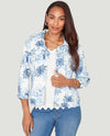 RUBY RD 76730 TOILE PRINT TENCEL DENIM JACKET blue