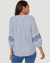 RUBY RD 76750 STRIPED BUTTON BLOUSE light blue