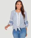 RUBY RD 76750 STRIPED BUTTON BLOUSE light blue