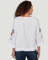 RUBY RD 76773 FLORAL EMBROIDERED POPLIN TOP white