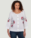 RUBY RD 76773 FLORAL EMBROIDERED POPLIN TOP white