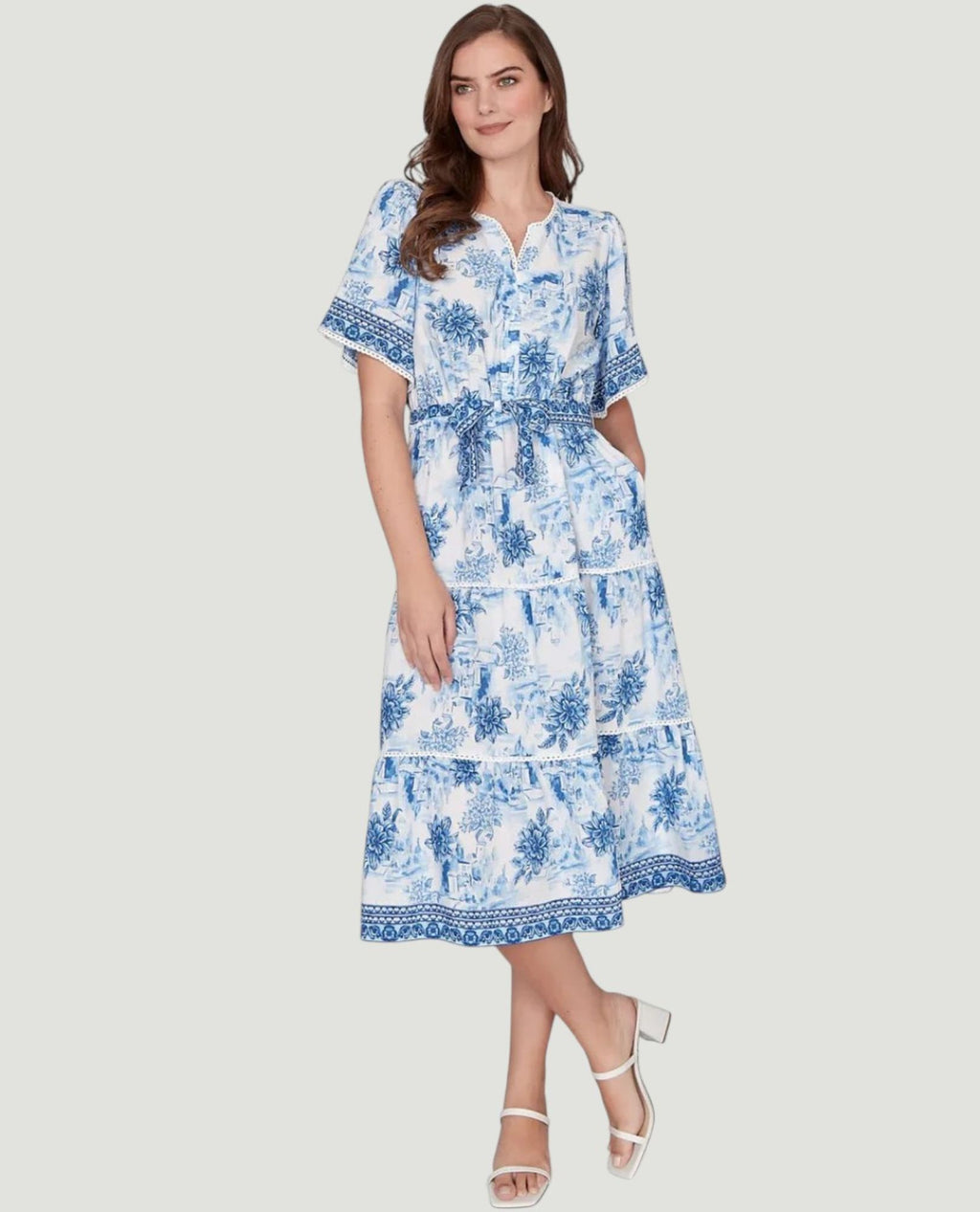 princess wedding dress blue RUBY RD TOILE BORDER PRINT VOILE DRESS