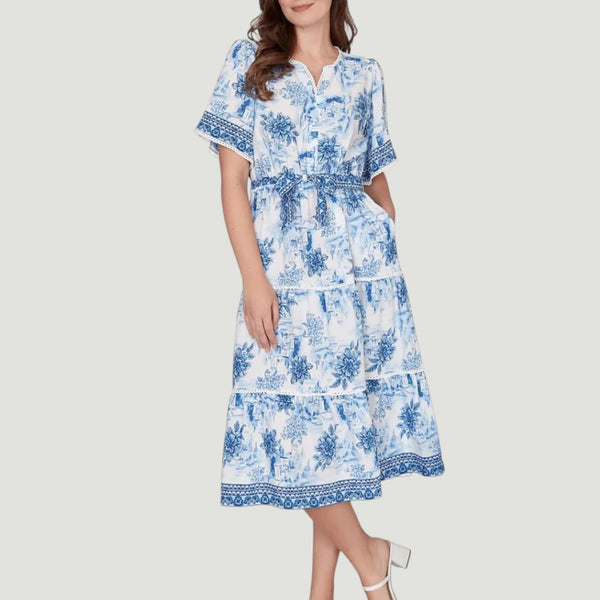 RUBY RD TOILE BORDER PRINT VOILE DRESS