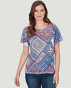RUBY RD 76796 PAISLEY PRINT SHORT SLEEVE TOP navy