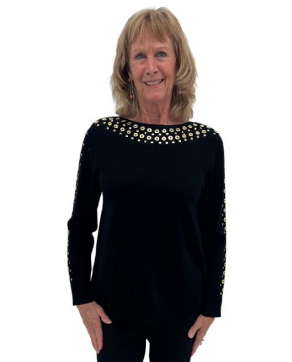 RUBY ROAD 12360 GROMMET EMB BOAT NCK SWEATER