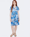 RUBY ROAD 42484 PRINT TIE FRONT V-NECK DRESS FRENCH BLUE