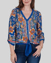 RUBY ROAD 50941 PETITE FLORAL TIE FRONT TOP cobalt