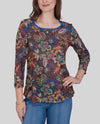 RUBY ROAD 50958 PETITE FLORAL PRINT TOP dark chocolate