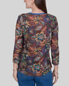 RUBY ROAD 50958 PETITE FLORAL PRINT TOP dark chocolate back