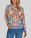RUBY ROAD 50960 PETITE PRINT/STRIPE SWEATER ivory