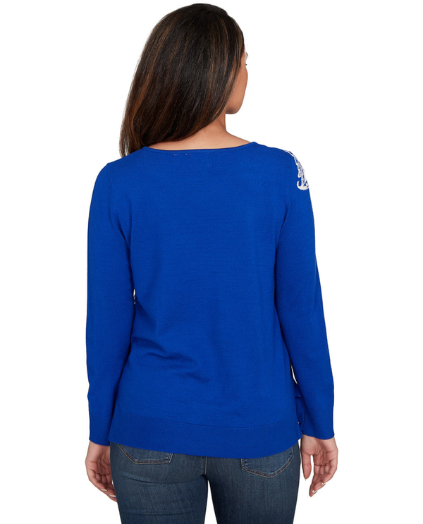 RUBY ROAD 39366 HOLIDAY PULLOVER SWEATER SAPPHIRE