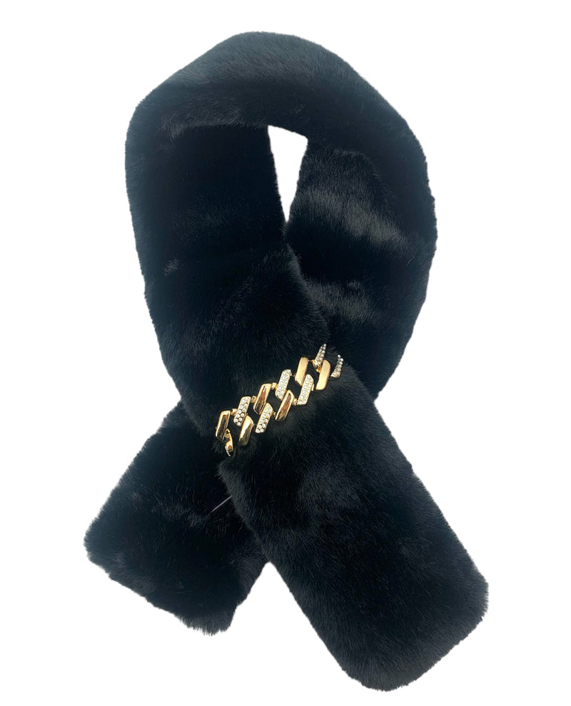 S5064 FAUX FUR SCARF WITH CHAIN BLACK