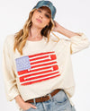 SAGE & FIG ST7176X  AMERICAN FLAG PATCH TOP cream
