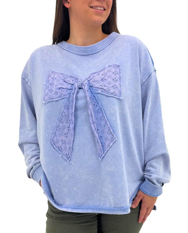 SAGE & FIG ST7972 WHIMSY BOW SWEATSHIRT LAVENDER